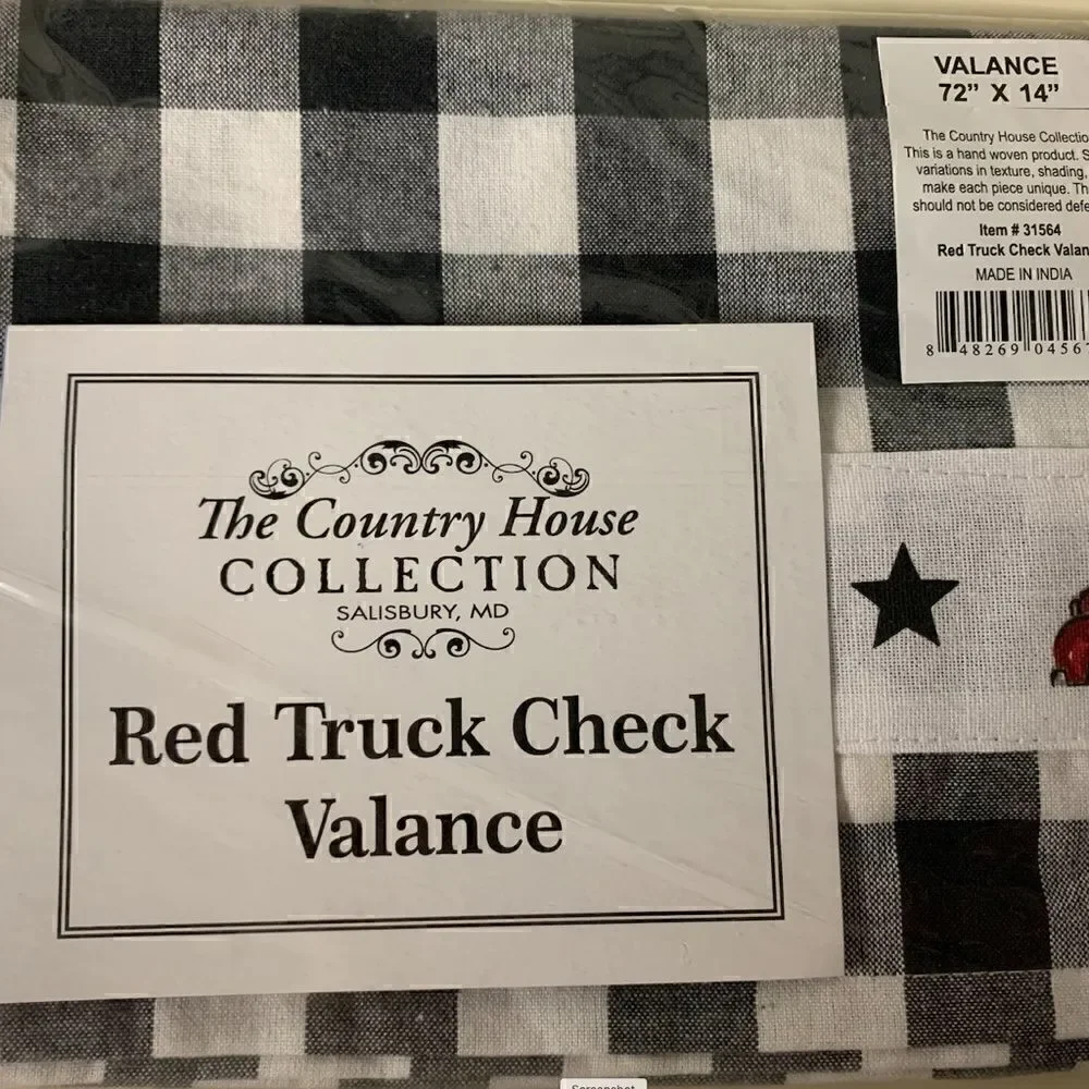NEW! Buffalo Check Red Truck Window Valance